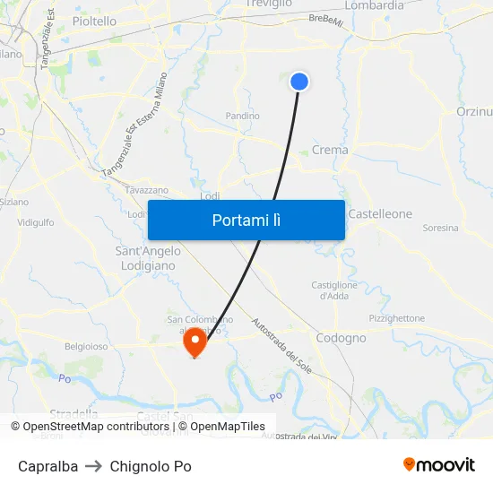 Capralba to Chignolo Po map