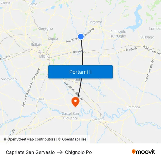 Capriate San Gervasio to Chignolo Po map