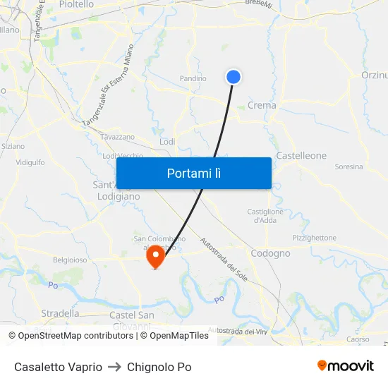 Casaletto Vaprio to Chignolo Po map