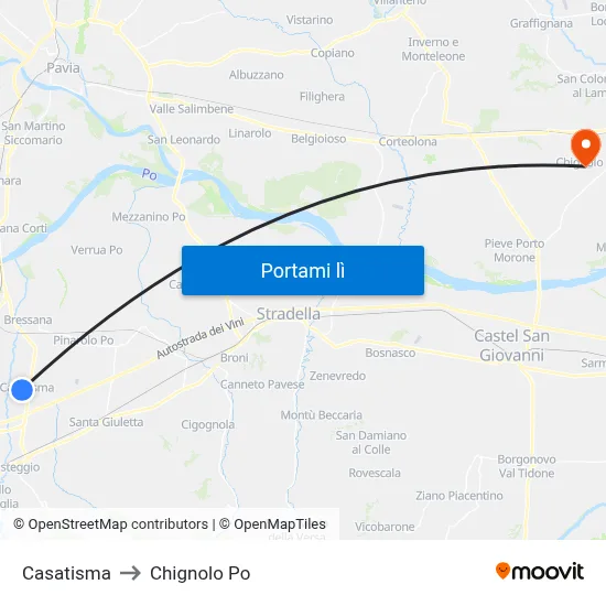 Casatisma to Chignolo Po map