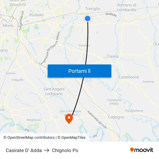 Casirate D' Adda to Chignolo Po map
