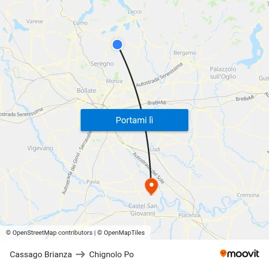 Cassago Brianza to Chignolo Po map