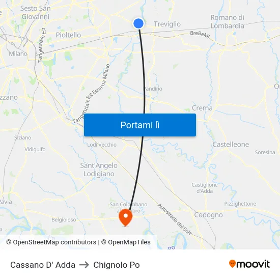 Cassano D' Adda to Chignolo Po map
