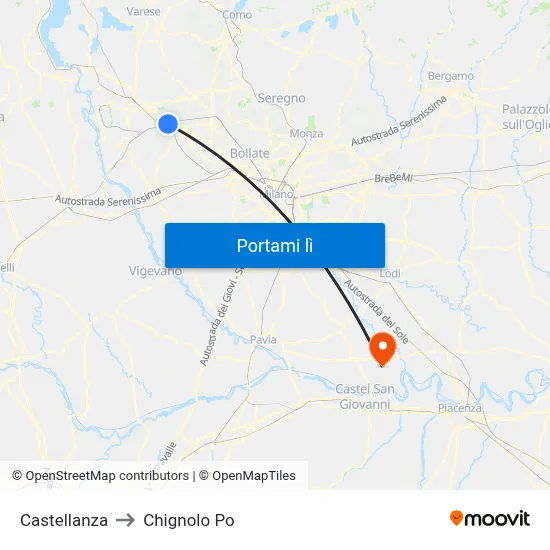 Castellanza to Chignolo Po map