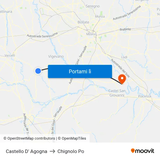Castello D' Agogna to Chignolo Po map