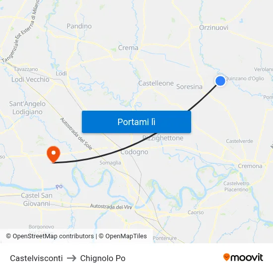 Castelvisconti to Chignolo Po map
