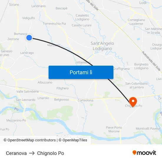 Ceranova to Chignolo Po map