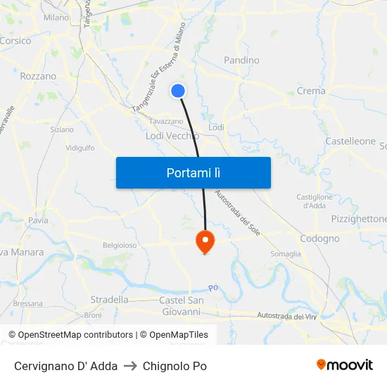 Cervignano D' Adda to Chignolo Po map