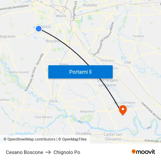 Cesano Boscone to Chignolo Po map