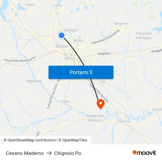 Cesano Maderno to Chignolo Po map