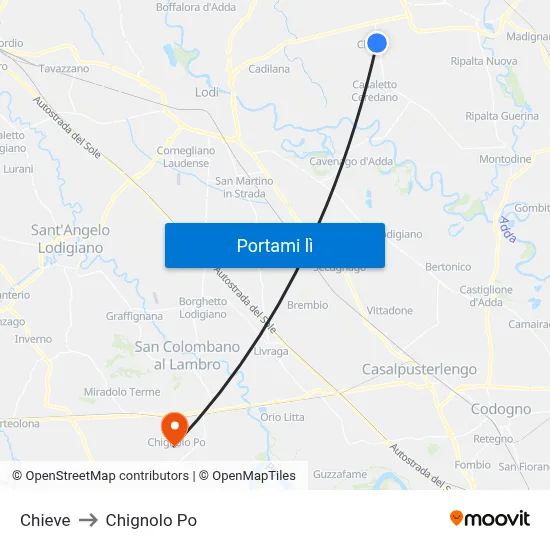 Chieve to Chignolo Po map