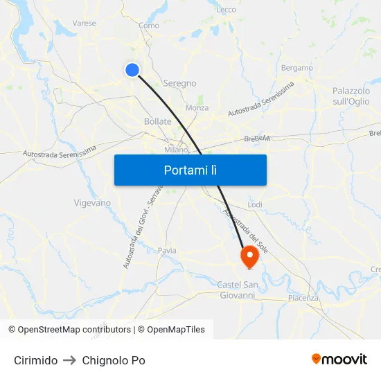 Cirimido to Chignolo Po map