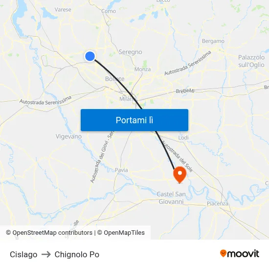 Cislago to Chignolo Po map