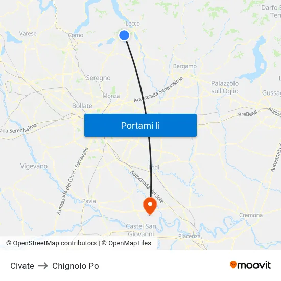 Civate to Chignolo Po map