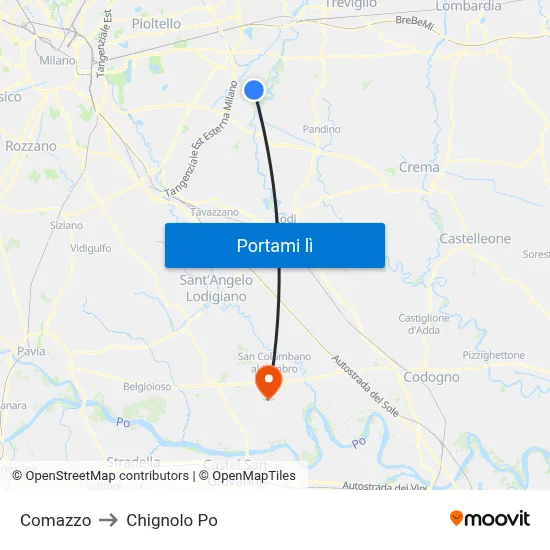Comazzo to Chignolo Po map