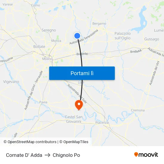 Cornate D' Adda to Chignolo Po map