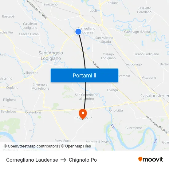 Cornegliano Laudense to Chignolo Po map