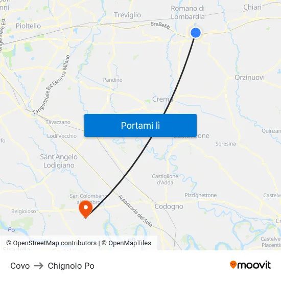 Covo to Chignolo Po map