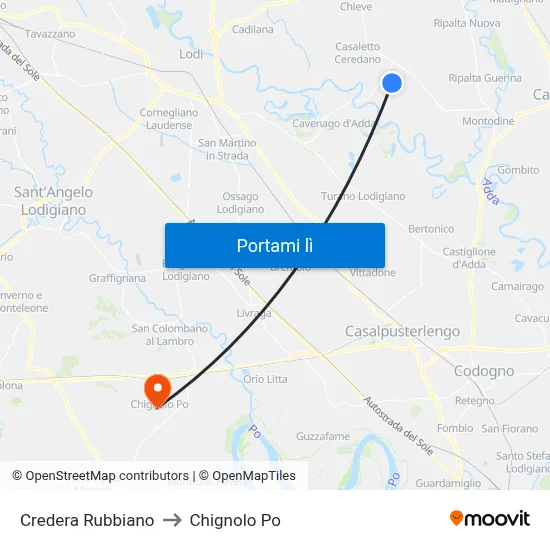 Credera Rubbiano to Chignolo Po map