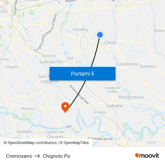 Cremosano to Chignolo Po map