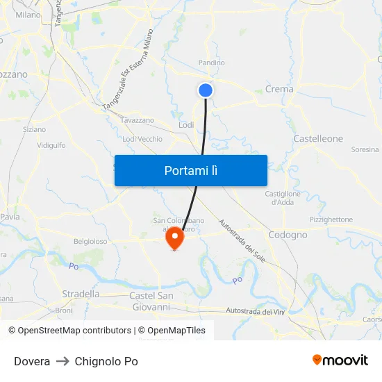 Dovera to Chignolo Po map
