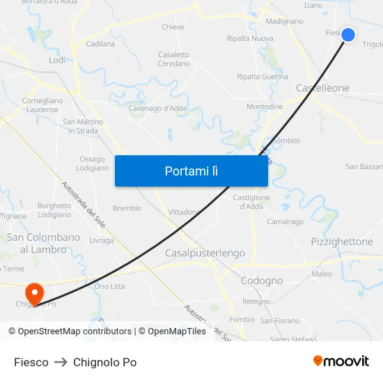 Fiesco to Chignolo Po map