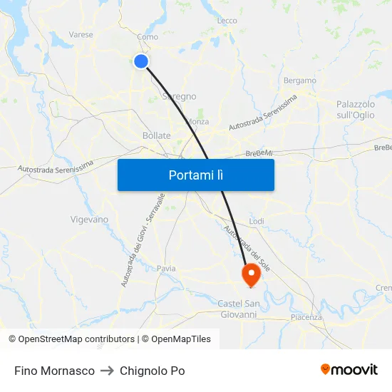 Fino Mornasco to Chignolo Po map