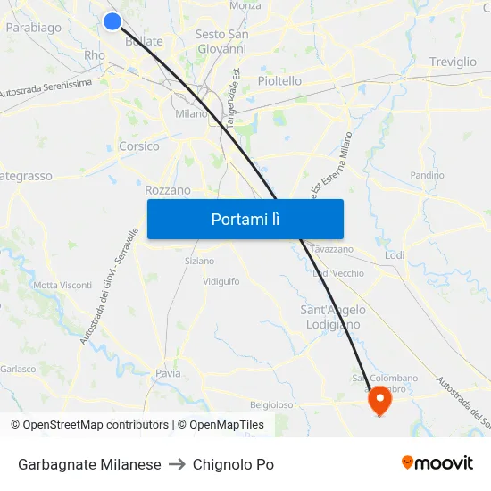 Garbagnate Milanese to Chignolo Po map