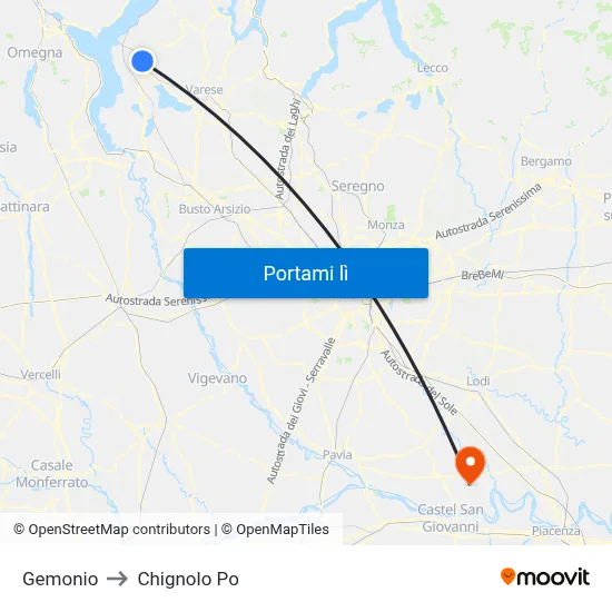 Gemonio to Chignolo Po map