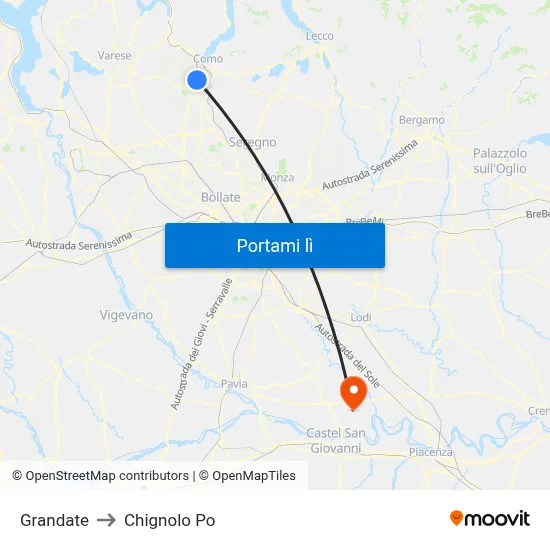 Grandate to Chignolo Po map