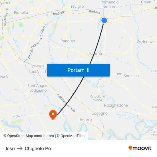 Isso to Chignolo Po map