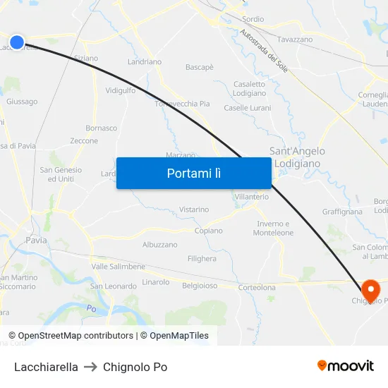 Lacchiarella to Chignolo Po map
