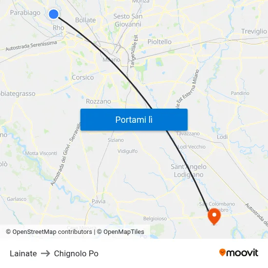 Lainate to Chignolo Po map