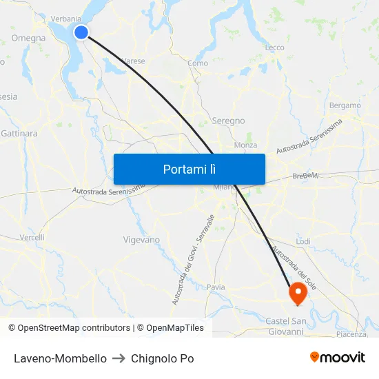 Laveno-Mombello to Chignolo Po map