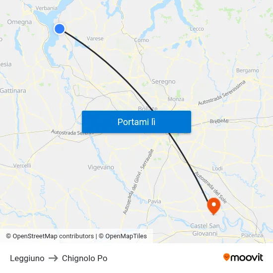 Leggiuno to Chignolo Po map