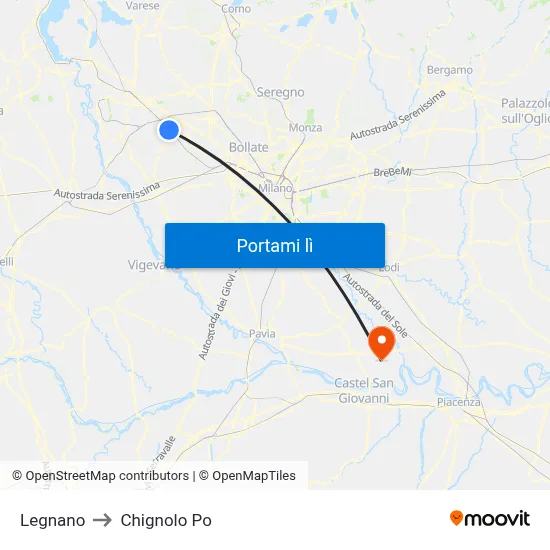 Legnano to Chignolo Po map
