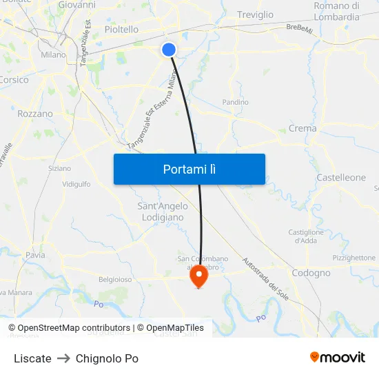 Liscate to Chignolo Po map