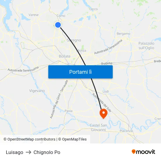 Luisago to Chignolo Po map