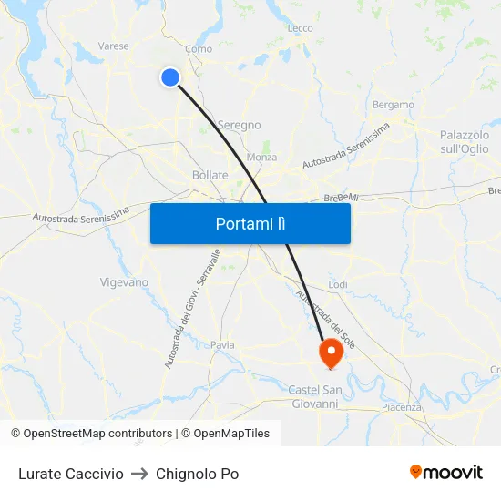 Lurate Caccivio to Chignolo Po map
