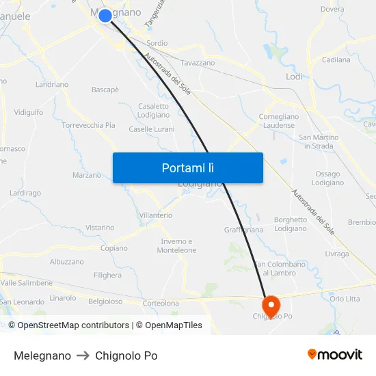 Melegnano to Chignolo Po map