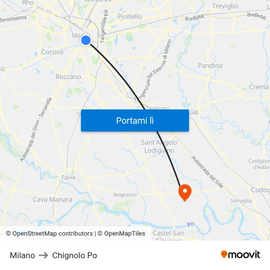 Milano to Chignolo Po map