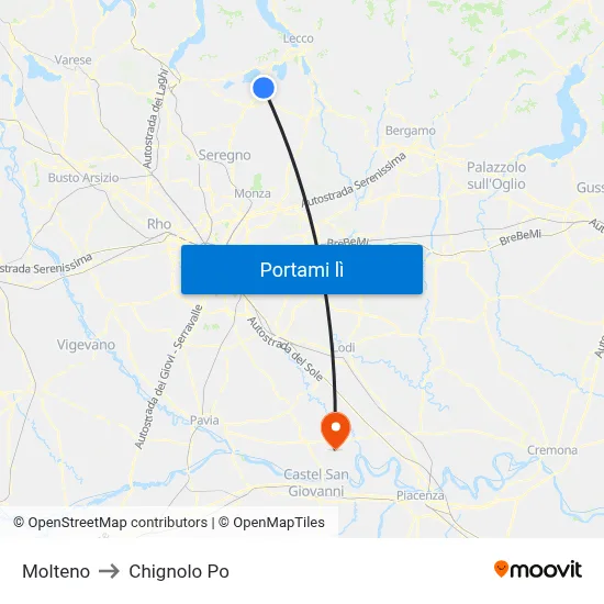 Molteno to Chignolo Po map