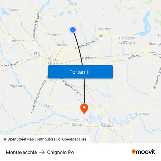 Montevecchia to Chignolo Po map