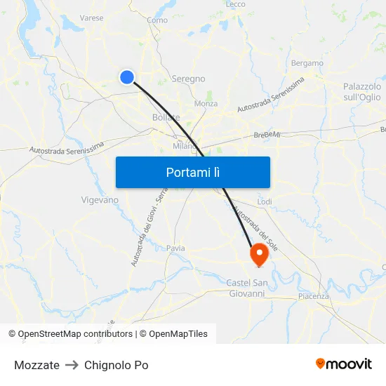 Mozzate to Chignolo Po map