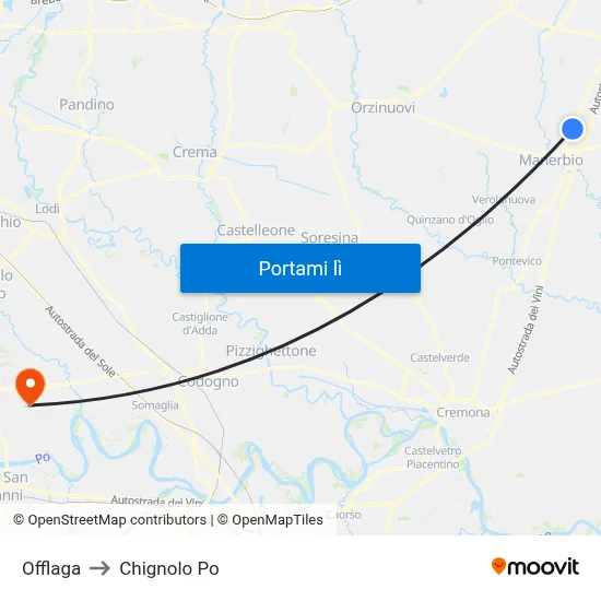 Offlaga to Chignolo Po map
