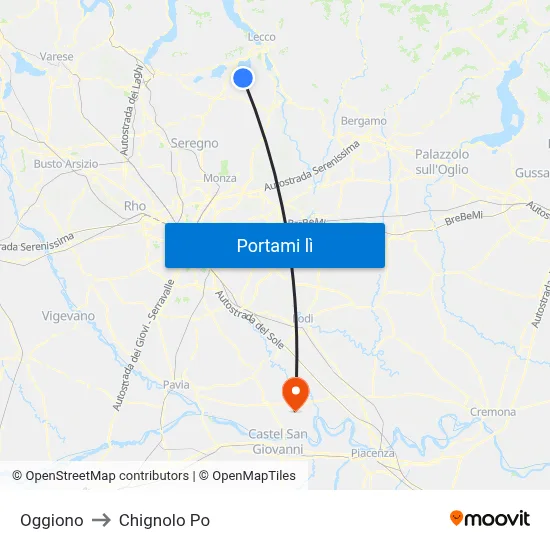 Oggiono to Chignolo Po map