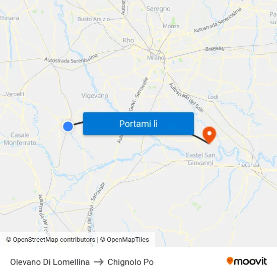 Olevano Di Lomellina to Chignolo Po map