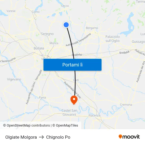 Olgiate Molgora to Chignolo Po map