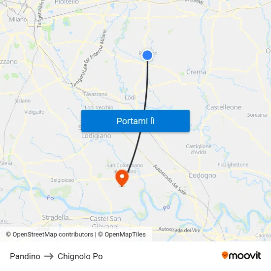 Pandino to Chignolo Po map