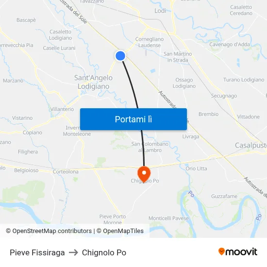 Pieve Fissiraga to Chignolo Po map